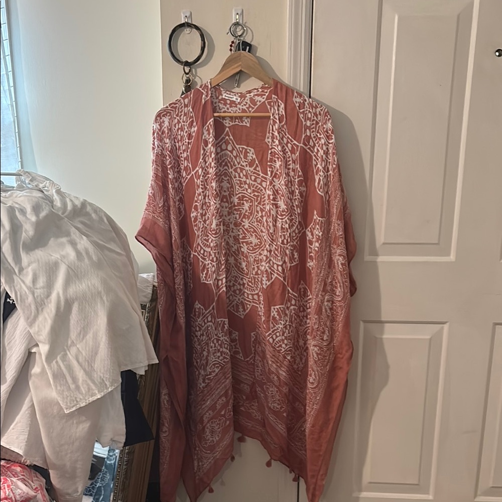 Elegant Coral and White Kimono